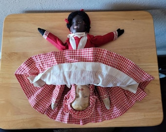 Antique American Cloth Lithographed Topsy-Turvy Doll by BRUCKNER - Babyland rag doll