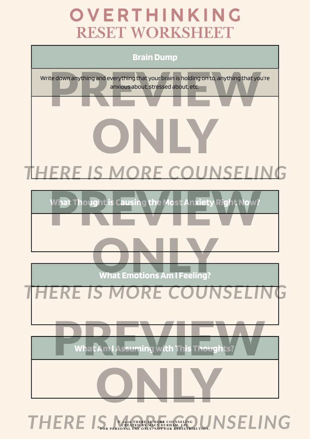 Overthinking Reset Worksheet | Christian Anxiety Reflection Printable ...
