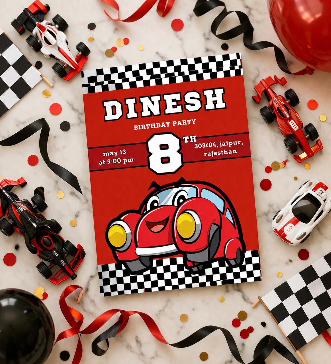 Race Car Birthday Invitation, Editable Canva Template, Boys Racing ...