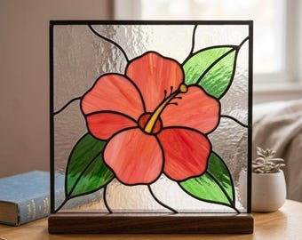 Hibiscus Stained Glass Pattern SVG PDF, Tropical Flower Window Panel Template