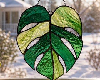 Monstera Leaf Stained Glass Pattern SVG PDF, Tropical Window Suncatcher Template
