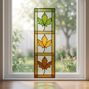 Lönnlövsmönster med målat glas, höstfönsterpanel SVG PDF-nedladdning