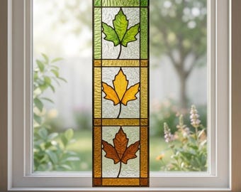 Esdoornblad glas-in-loodpatroon, herfst raampaneel SVG PDF download