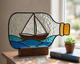 Sailboat Bottle Stained Glass Pattern, Ocean SVG PDF Digital Download
