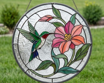 Hummingbird Stained Glass Pattern SVG PDF, Floral Suncatcher Template Download