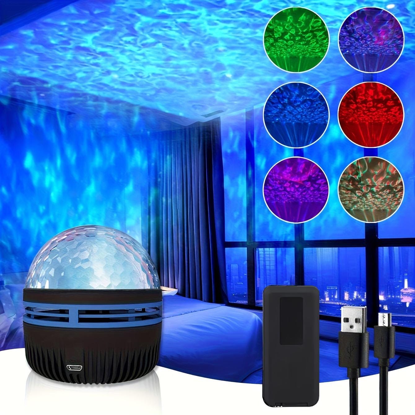 LED Water Ripple Lamp – 16-Color Cordless Ocean Wave Projector For Bedroom, Parties, Game Rooms, Offices & More (Square, Rechargeable)