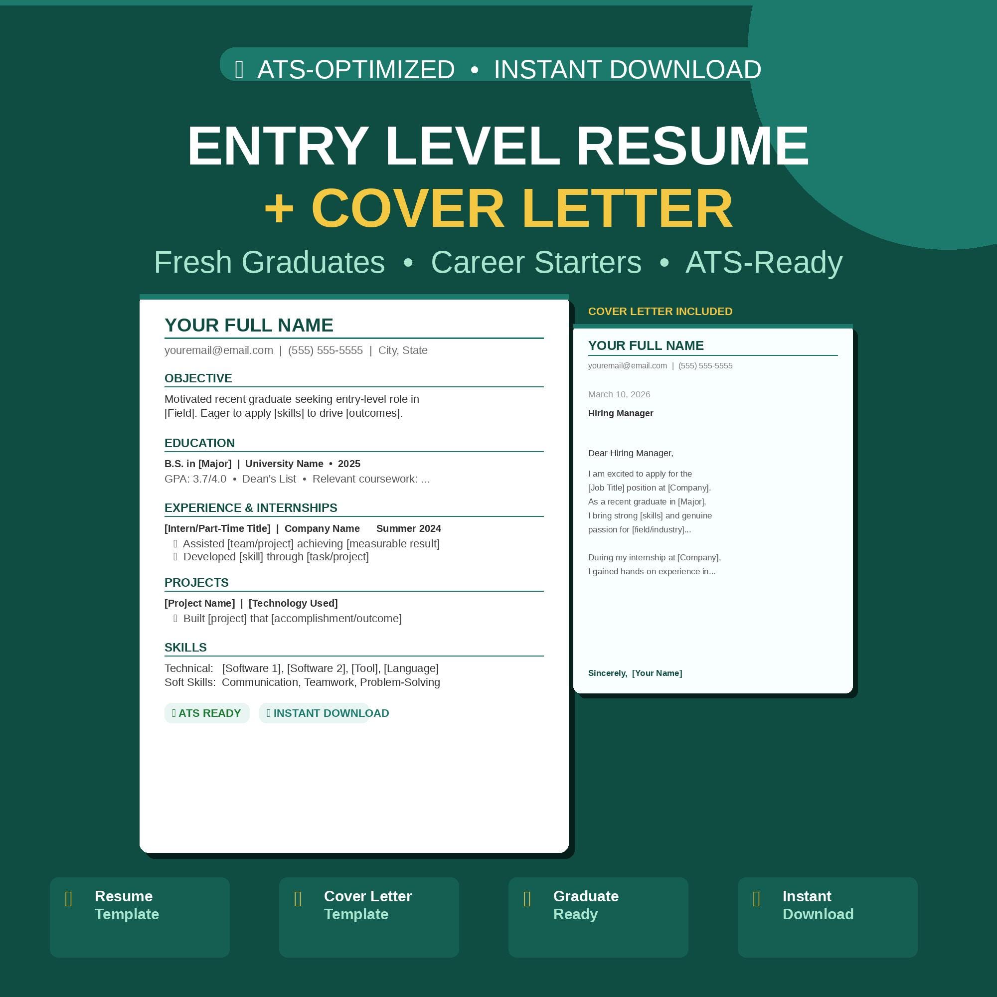 Entry Level Cv.pdf Entry Level Resume Template + Cover Letter | New Graduate Resume | ATS ...