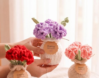 Buquê de Cravos de Crochê Personalizado – Presente para Flor de Nascimento de Janeiro, Decoração de Mesa Artesanal com Estampa Decorativa para o Dia das Mães