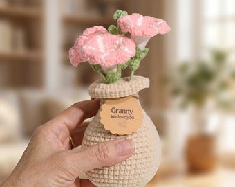 Personalized Crochet Morning Glory Potted – September Birth Flower, Handmade Floral Gift, Custom Tag,Knitting Art Collection,Handicrafts