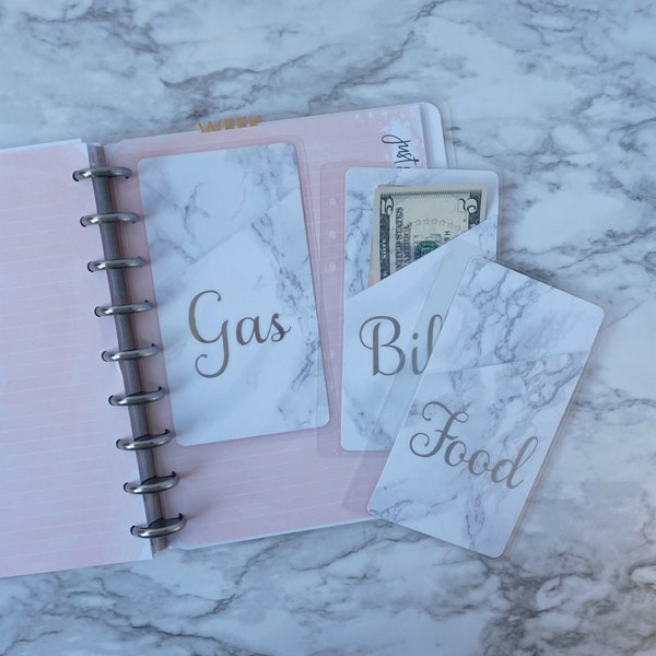 Marble Cash Envelopes Laminated Hole Punched, Money Envelopes fit Happy Planner, Budget Planner Accessories