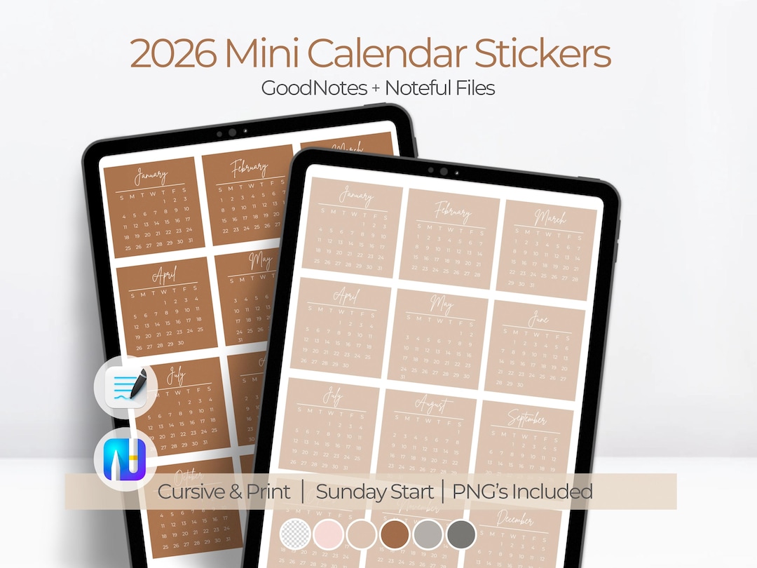 2026 Digital Planner Mini Calendar Stickers | Goodnotes Date Stickers ...