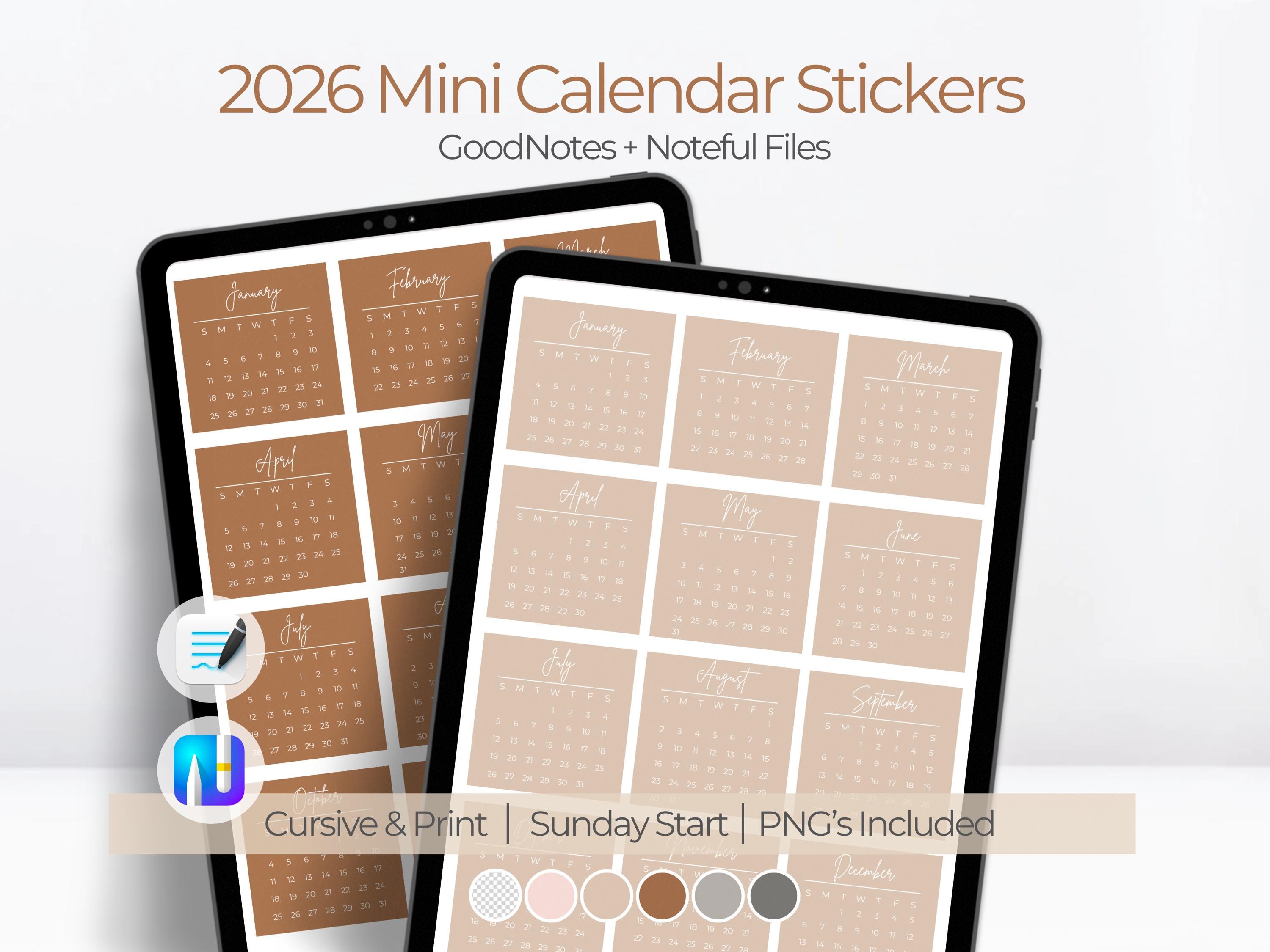 2026 Digital Planner Mini Calendar Stickers | Goodnotes Date Stickers ...