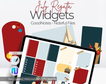 July Digital Planner Widgets | Monthly Planning Stickers GoodNotes | Summer Journal Elements & Word Art | Seasonal Kit for Fourth July