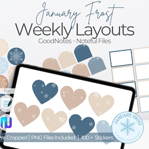 Digitale plannerstickers januari | Insteekkaarten digitale weekplanner | Kleurbloklay-out | Stickersbundel | Wekelijkse sjablonen | Winterclipart