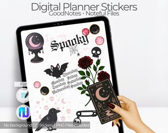 Halloween Digital Planner Stickers for GoodNotes | Goth Realistic & Cute Witchy Clipart | Noteful Monthly Digital Sticker Kit for Planning