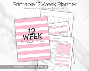 12 Week Planner for the Year | Goal Tracker | PDF Printable Planner| 90 Day Goal Setting Workbook | Habit Tracker | Weekly & Daily Planner
