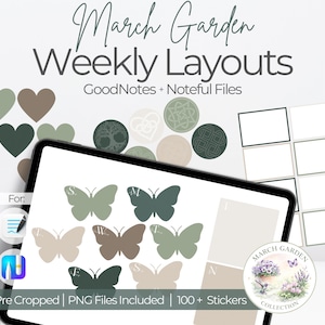 March Weekly Color Block Planner Inserts | Digital Planner Portrait and Landscape Layout | Spring Stickers Bundle | Shape Stickers Kit