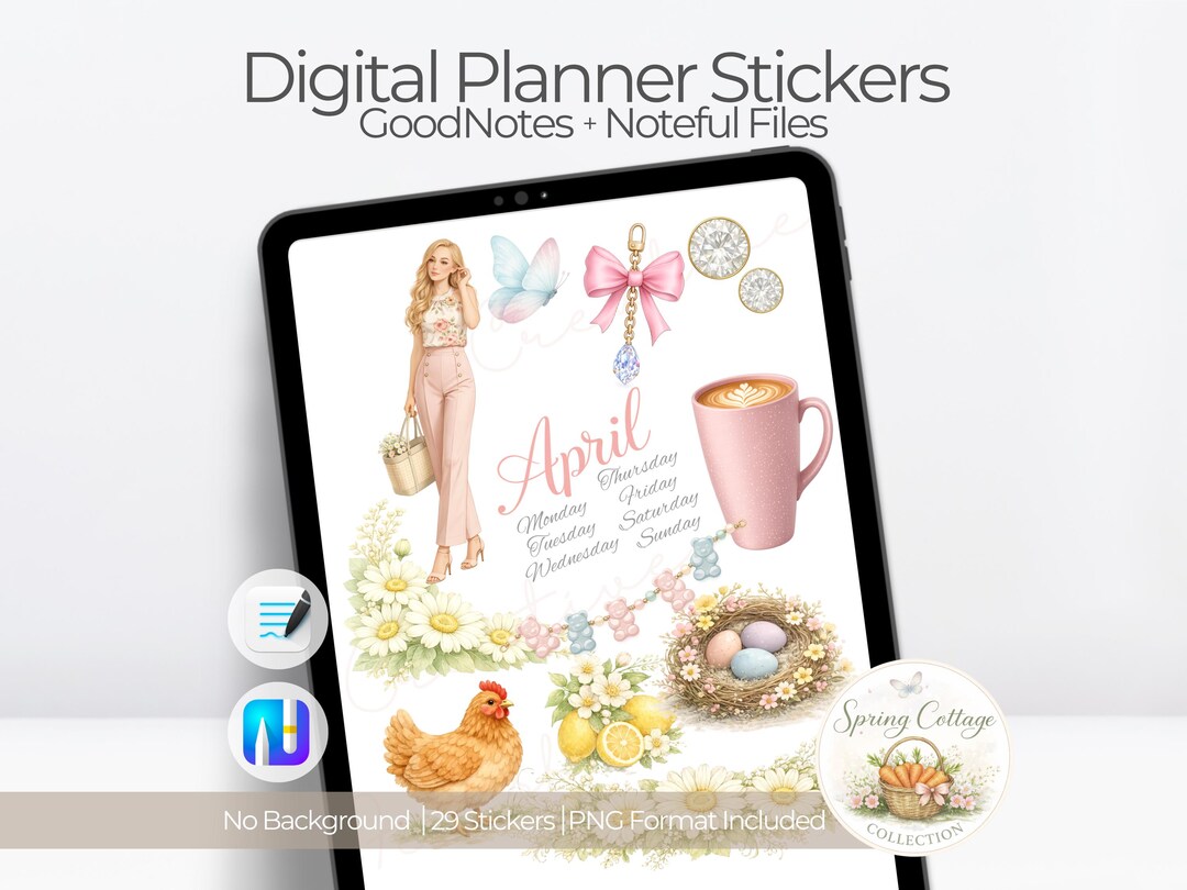 April Digital Planner Stickers Goodnotes and Noteful | Easter Spring ...