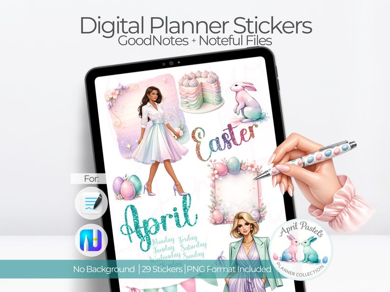 April Digital Planner Stickers for Goodnotes & Noteful | Spring Pastel ...