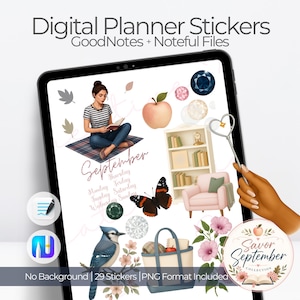 Digitale plannerstickers herfst voor GoodNotes en Noteful |  Kit herfstkalender en dagboek 2025 | Realistische clipart voor digitale planning