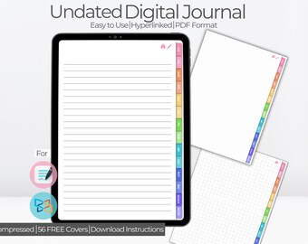 Undated Digital Journal | Digital Daily Journal | Digital Notebook with Tabs | Bullet Style Pages | Dot Grid | Lined Digital Paper | Graph