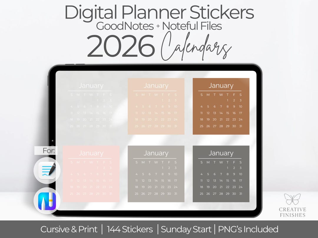 2026 Digital Planner Calendar Stickers | Goodnotes Date Stickers ...