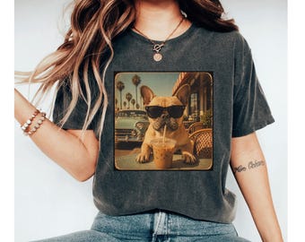 French Bulldog Shirt, Dog Meme Tee, Vintage Frenchie T Shirt, Funny Dog Lover Gift, Coffee Dog Graphic Tee, Summer Shirt For Dog Lover