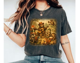 Cute Animal Band Shirt, Forest Animals Tee, Cottagecore Shirt, Woodland Animal Shirt, Cute Bear Shirt, Animal Lover Gift, Cozy Aesthetic Tee