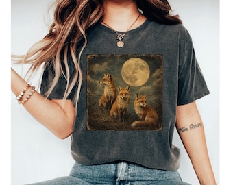 Fox Moon Shirt, Vintage Fox Tee, Woodland Animal Shirt, Rustic Forest Tee, Forest Fox Graphic Shirt, Fox Lover Gift