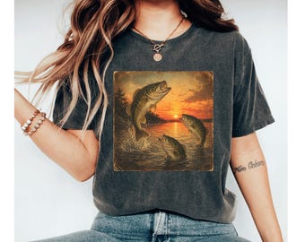 Bass Fishing Shirt, Largemouth Bass Tee, Fisherman Gift, Fishing Graphic Shirt, Angler Tee, Sunset Bass Fish Shirt