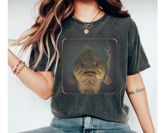 Funny Smoking Fish Shirt, Vintage Fisherman Tee, Bass Fishing Gift, Humorous Angler Shirt, Funny Fish Graphic Tee