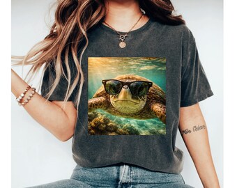 Sea Turtle Shirt, Turtle With Sunglasses Tee, Funny Turtle Shirt, Beach Turtle Tee, Ocean Animal Shirt, Summer Shirt, Turtle Lover Gift