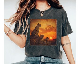 Leopard Shirt, Leopard Sunset Tee, Nature Lover Shirt, Safari Animal T Shirt, Big Cat Gift, African Graphic Tee