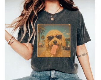 Summer Shirt For Dog Lover, Golden Doodle Dog Ice Cream Tee, Beach Shirt, Dog Lover Gift, Funny Puppy T Shirt, Vacation Dog Tee