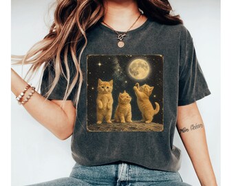 Cute Kitten Moon Shirt, Orange Cat Tee, Cat Lover Gift, Vintage Cat Shirt, Moonlight Kitten Tee, Cute Cat Graphic Shirt