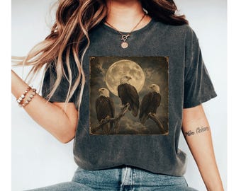 Bald Eagle Shirt, Vintage Eagle Tee, Patriotic T Shirt, Moonlit Eagle Graphic, American Nature Gift, Bird Lover Shirt