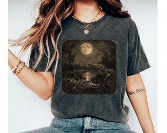 Alligator Moonlight Shirt, Crocodile Tee, Swamp Animal Shirt, Reptile Lover Gift, Nature Graphic T Shirt, Gator Lover Tee