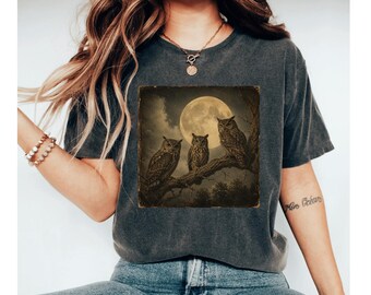 Owl Family Shirt, Vintage Moonlight Owl Tee, Night Forest T Shirt, Nature Shirt, Rustic Owl Graphic Tee, Bird Lover Shirt