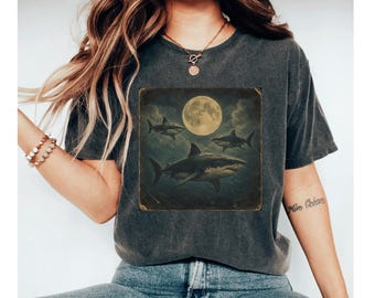 Shark Moon Shirt, Great White Shark Tee, Ocean Shirt, Shark Lover Gift, Ocean Graphic Tee, Sea Shirt