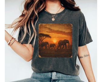 Elephant Sunset Shirt, Elephant Lover Gift, Safari Graphic Tee, African Elephant Shirt, Nature Graphic Tee, African Lover Gift
