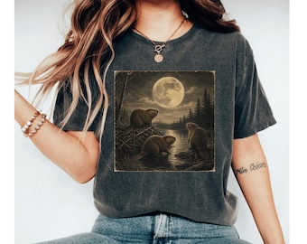 Beaver Moon Shirt, Vintage Beaver Tee, Forest Graphic Shirt, Woodland Animal Tee, Nature Lover Gift, Rustic Forest Shirt