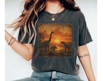Dinosaur Sunset Shirt, Vintage Dino Tee, Prehistoric Animal Shirt, T Rex Graphic Tee, Dinosaur Lover Gift, Fossil Lover Tee