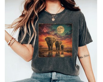 African Elephant Shirt, Elephant Family Tee, Nature Lover Shirt, Safari Animal T Shirt, Nature Lover Gift, Sunset Elephant Tee
