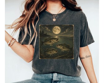 Largemouth Bass Fishing Shirt, Moonlight Bass Tee, Fisherman Gift, Angler T Shirt, Lake Fishing Tee, Outdoor Nature Shirt