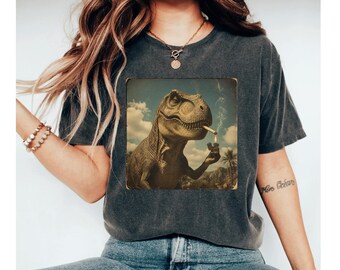Funny T Rex Shirt, Smoking Dinosaur Tee, Tyrannosaurus Rex Shirt, Dino Lover Gift, Retro Dinosaur T Shirt, Dino Meme Tee