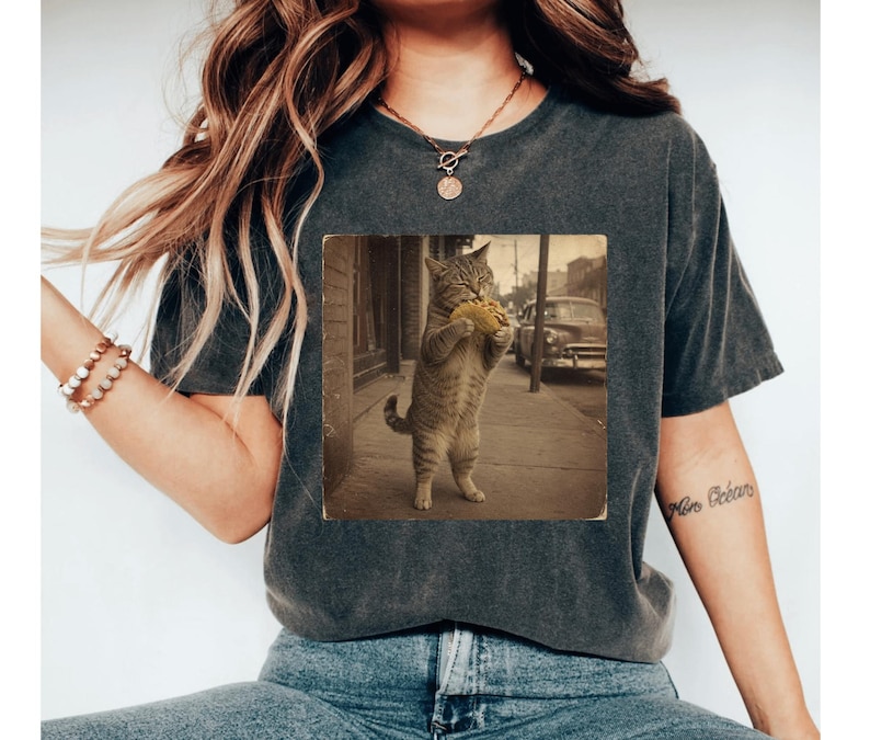Funny Cat Taco Shirt, Vintage Cat Tee, Meme Cat TShirt, Retro Aesthetic Cat Shirt, Funny Animal Tee, Cat Lover Gift image 1