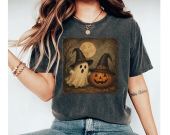 Vintage Ghost Pumpkin Shirt, Cute Halloween Ghost Tee, Witch Hat Pumpkin Shirt, Spooky Fall T-Shirt, Autumn Halloween Gift