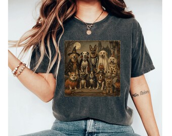 Vintage Halloween Dog Shirt, Spooky Dog Lover Tee, Retro Fall Puppy T-Shirt, Cute Pet Halloween Gift, Gothic Autumn Tee