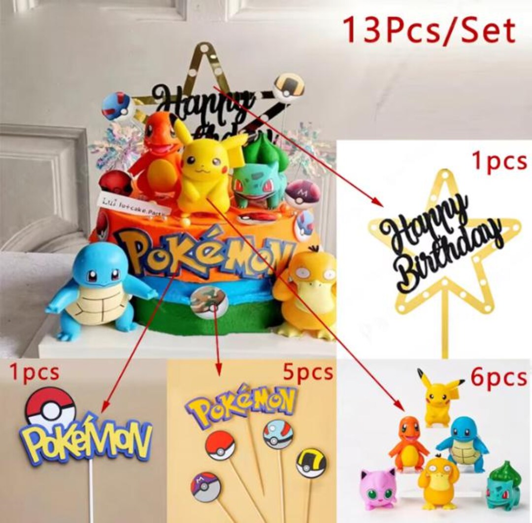 13pcs set Pokemon Cake Topper Pikachu Anime Figure Party Happy Birthday 13pcs set Pokemon Cake Topper Pikachu Anime Figure Party Happy Birthday