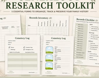 Kit de herramientas para la investigación genealógica / Registros de historia familiar, lista de verificación, inventario (descarga instantánea y PDF rellenable)